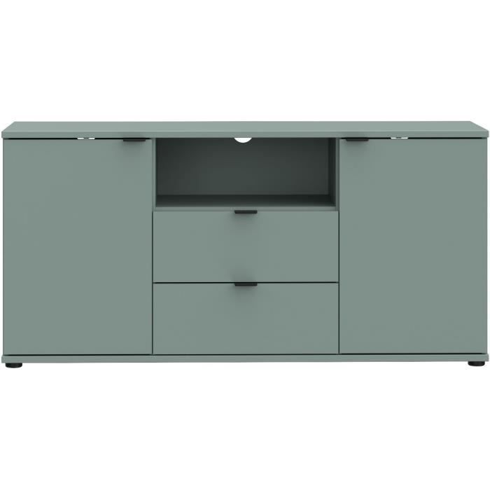 Meuble TV - GANYMEDE - Sauge - 2 portes, 2 tiroirs, 1 niche - 129,8 x 41,3 x 63,1 cm