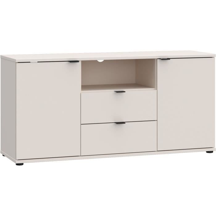 Meuble TV - GANYMEDE - Sable - 2 portes, 2 tiroirs, 1 niche - 129,8 x 41,3 x 63,1 cm