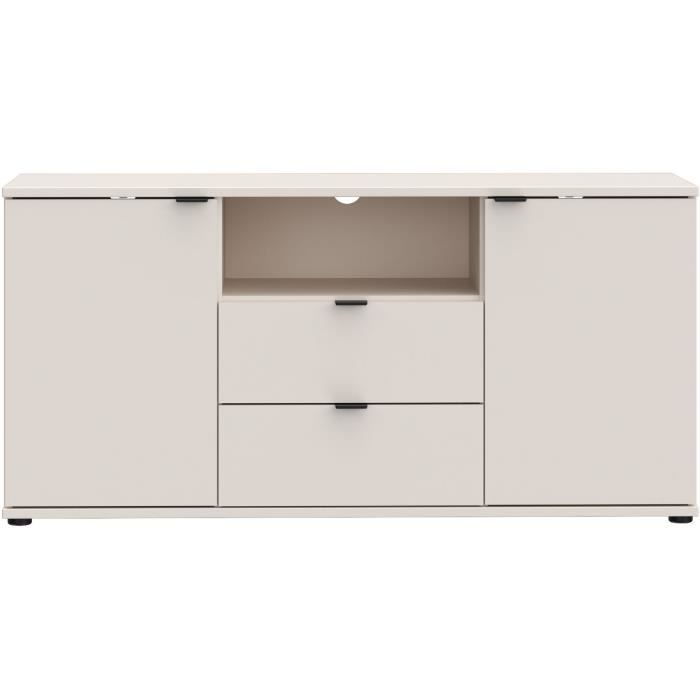 Meuble TV - GANYMEDE - Sable - 2 portes, 2 tiroirs, 1 niche - 129,8 x 41,3 x 63,1 cm