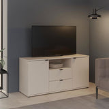 Meuble TV - GANYMEDE - Sable - 2 portes, 2 tiroirs, 1 niche - 129,8 x 41,3 x 63,1 cm