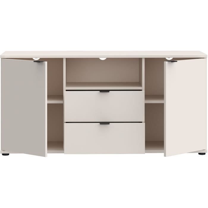 Meuble TV - GANYMEDE - Sable - 2 portes, 2 tiroirs, 1 niche - 129,8 x 41,3 x 63,1 cm
