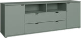 Meuble TV - GANYMEDE - Sauge - 2 portes, 2 tiroirs, 2 niches - 179,8 x 41,3 x 63,1 cm