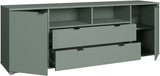 Meuble TV - GANYMEDE - Sauge - 2 portes, 2 tiroirs, 2 niches - 179,8 x 41,3 x 63,1 cm