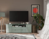 Meuble TV - GANYMEDE - Sauge - 2 portes, 2 tiroirs, 2 niches - 179,8 x 41,3 x 63,1 cm