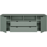 Meuble TV - GANYMEDE - Sauge - 2 portes, 2 tiroirs, 2 niches - 179,8 x 41,3 x 63,1 cm