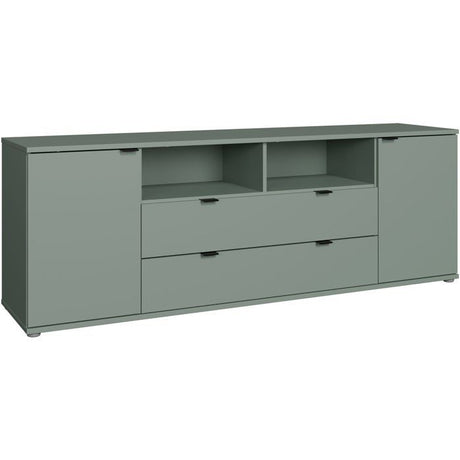 Meuble TV - GANYMEDE - Sauge - 2 portes, 2 tiroirs, 2 niches - 179,8 x 41,3 x 63,1 cm