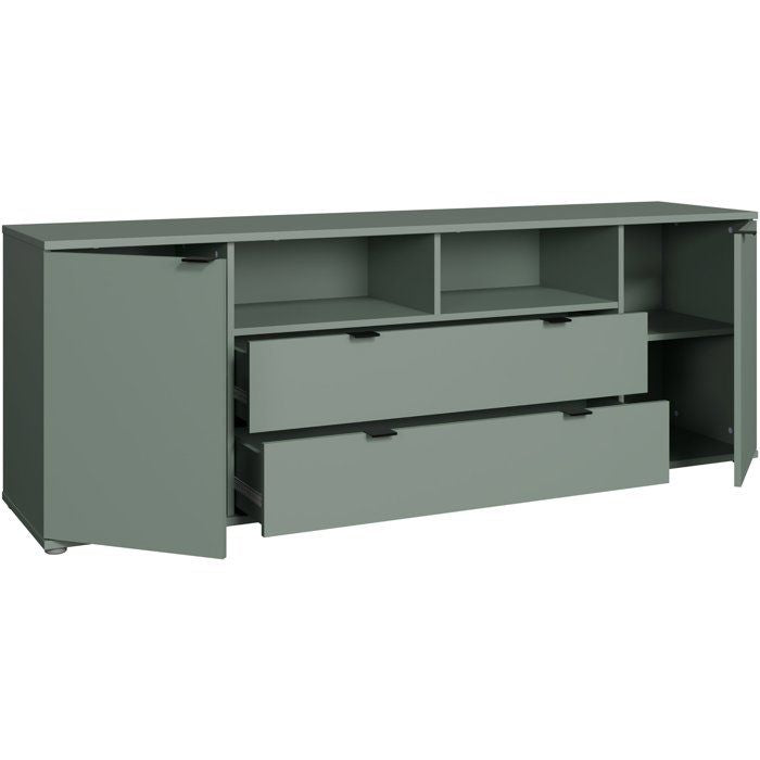 Meuble TV - GANYMEDE - Sauge - 2 portes, 2 tiroirs, 2 niches - 179,8 x 41,3 x 63,1 cm