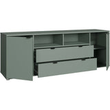 Meuble TV - GANYMEDE - Sauge - 2 portes, 2 tiroirs, 2 niches - 179,8 x 41,3 x 63,1 cm
