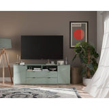 Meuble TV - GANYMEDE - Sauge - 2 portes, 2 tiroirs, 2 niches - 179,8 x 41,3 x 63,1 cm