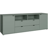 Meuble TV - GANYMEDE - Sauge - 2 portes, 2 tiroirs, 2 niches - 179,8 x 41,3 x 63,1 cm