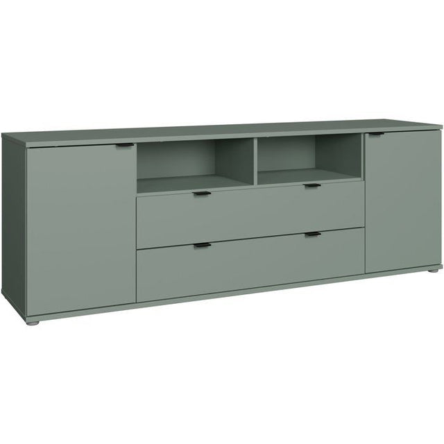 Meuble TV - GANYMEDE - Sauge - 2 portes, 2 tiroirs, 2 niches - 179,8 x 41,3 x 63,1 cm