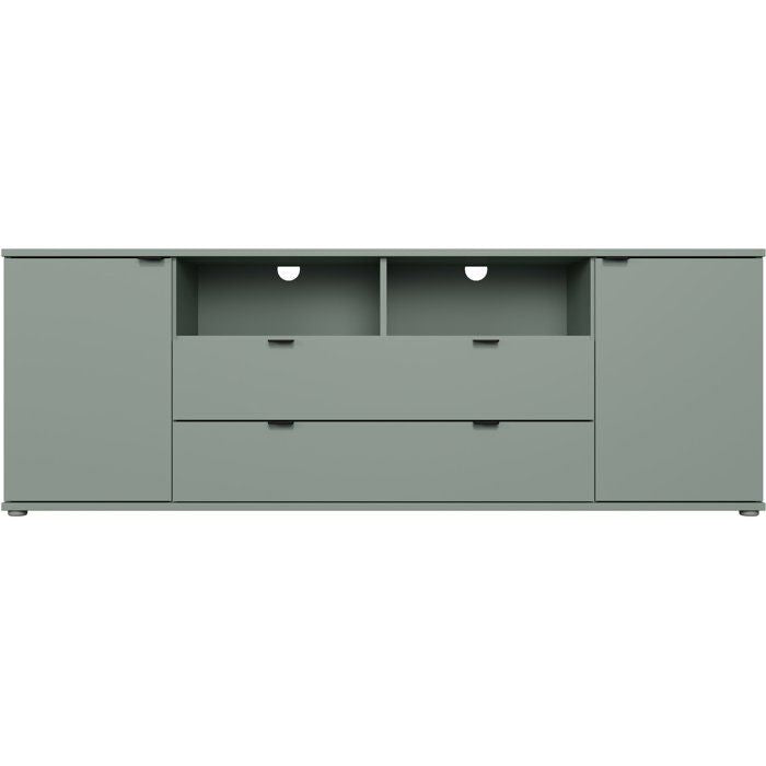 Meuble TV - GANYMEDE - Sauge - 2 portes, 2 tiroirs, 2 niches - 179,8 x 41,3 x 63,1 cm