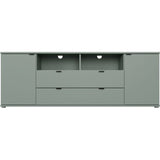Meuble TV - GANYMEDE - Sauge - 2 portes, 2 tiroirs, 2 niches - 179,8 x 41,3 x 63,1 cm