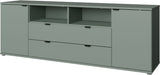 Meuble TV - GANYMEDE - Sauge - 2 portes, 2 tiroirs, 2 niches - 179,8 x 41,3 x 63,1 cm