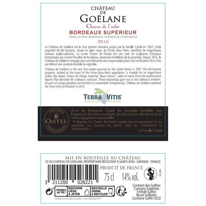Château de Goëlane 2016 Bordeaux Supérieur - Vin rouge de bordeaux