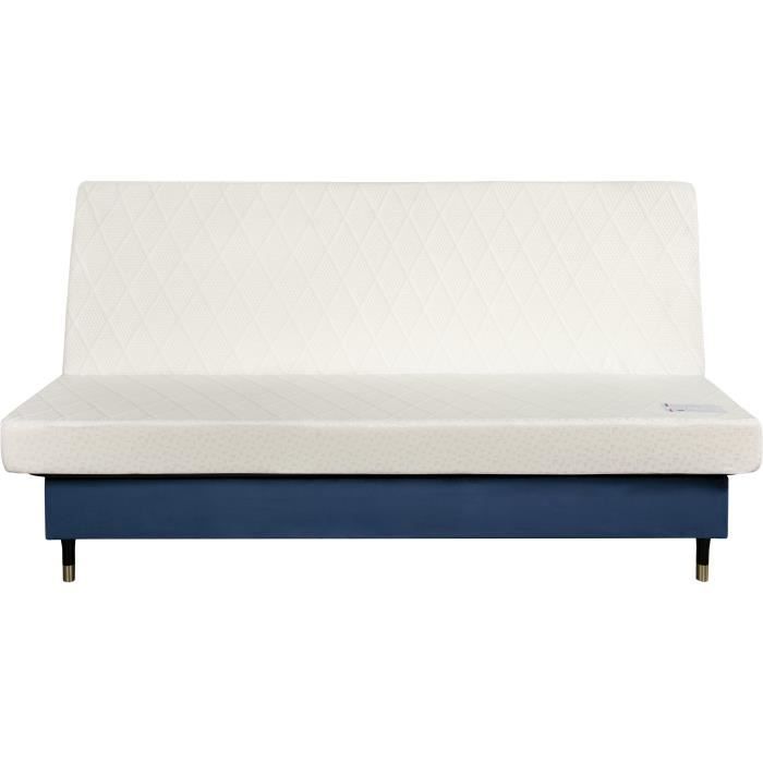 GOLDY Clic-clac 2/3 places - Matelas SIMMONS Ep.13 cm -  Mousse HR 35 kg/m3 - Tissu Bleu - Fabriqué en France