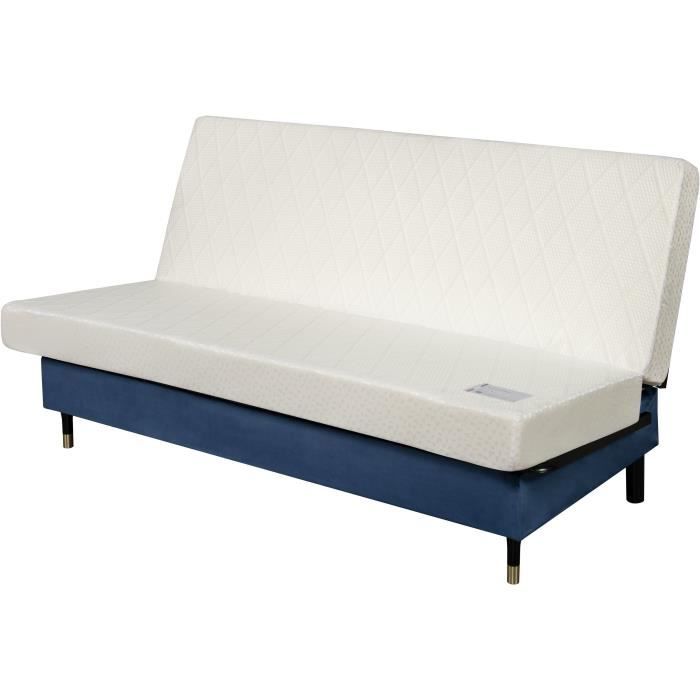 GOLDY Clic-clac 2/3 places - Matelas SIMMONS Ep.13 cm -  Mousse HR 35 kg/m3 - Tissu Bleu - Fabriqué en France