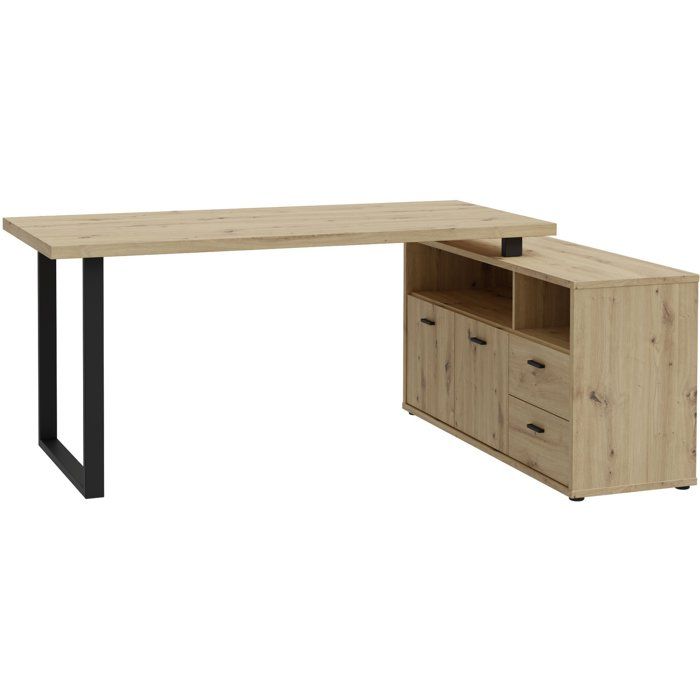 Bureau d'angle - GOLDSBORO - Chene artisan / Noir - 124,2 x 181,5 x 74,1 cm