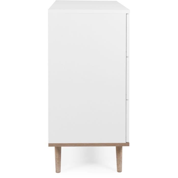 Commode Göteborg - 3 tiroirs - Décor blanc et chene - Style scandinave - L 79,8 x P 40 x H 86,5 cm