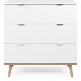 Commode Göteborg - 3 tiroirs - Décor blanc et chene - Style scandinave - L 79,8 x P 40 x H 86,5 cm