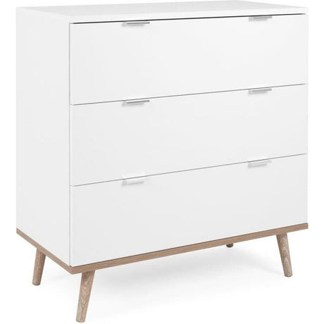 Commode Göteborg - 3 tiroirs - Décor blanc et chene - Style scandinave - L 79,8 x P 40 x H 86,5 cm