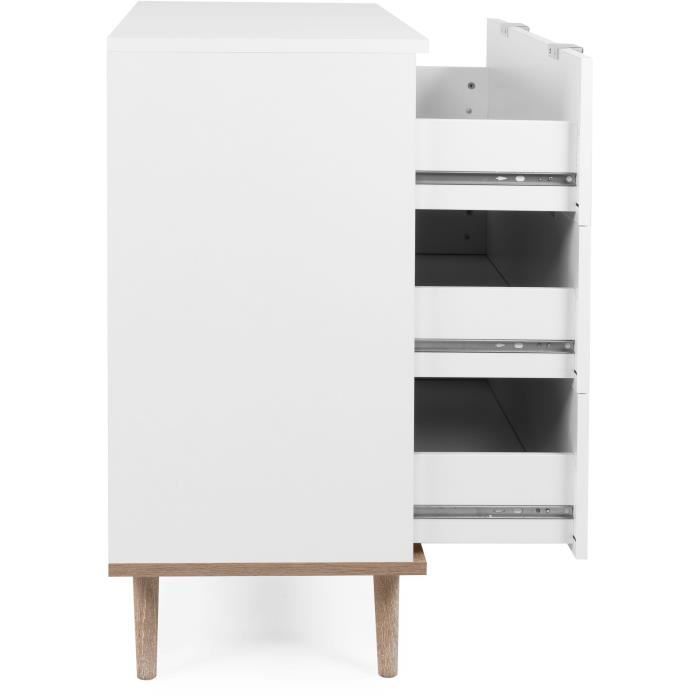 Commode Göteborg - 3 tiroirs - Décor blanc et chene - Style scandinave - L 79,8 x P 40 x H 86,5 cm