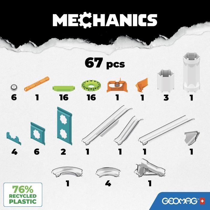 Circuit de billes - GEOMAG - Mechanics Gravity Race Track - 67 pieces - Magnétique - Gravité - Plastique recyclé