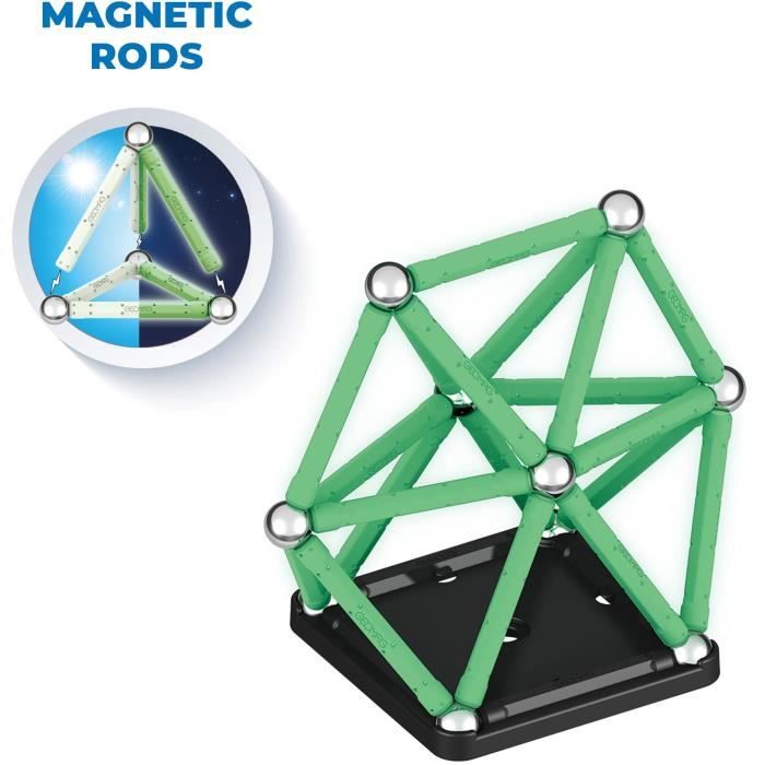 Coffret de construction - GEOMAG - Glow Recycled - 42 pieces - Luminescent - Magnétique - Plastique recyclé