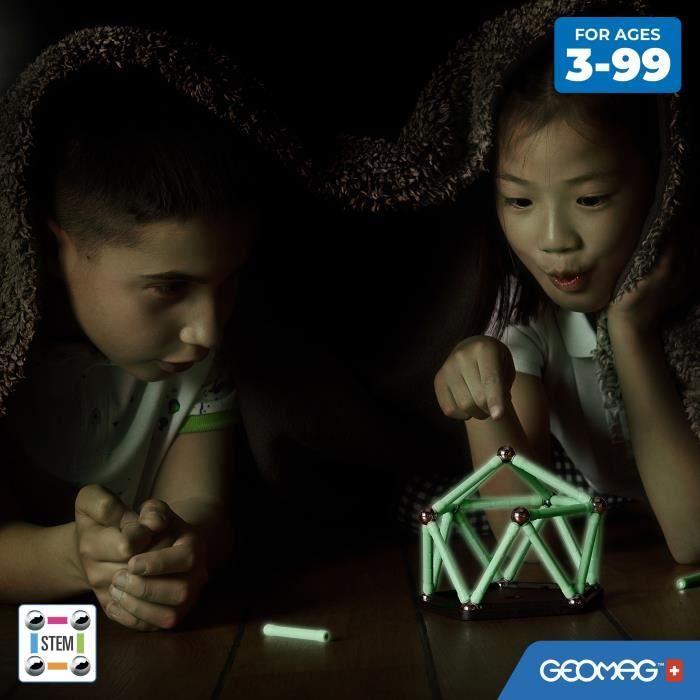 Coffret de construction - GEOMAG - Glow Recycled - 25 pieces - Luminescent - Magnétique - Plastique recyclé
