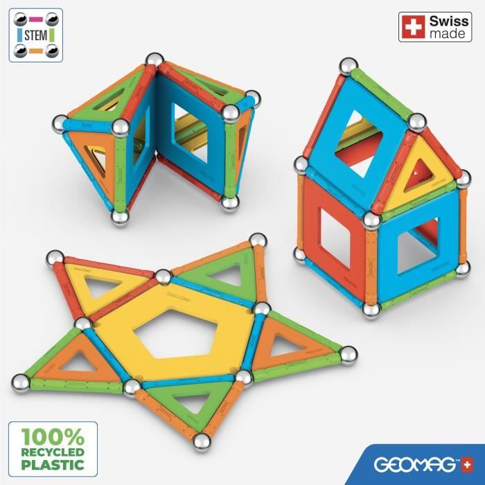 Jeu de construction magnétique - GEOMAG - Supercolor Panels Recycled 52 pieces - Jouet éducatif - 3D - Durable
