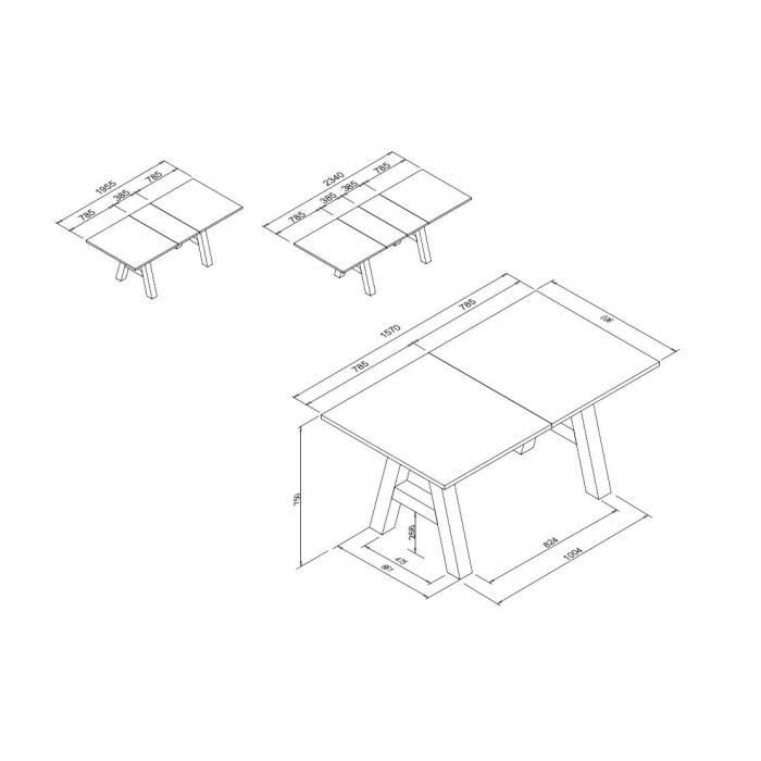 Table a manger GRANADA extensible - Style Industriel - 6/10 personnes - 2 rallonges 40 cm - L 157/237 x P 90 x H 75 cm - Chene/Noir