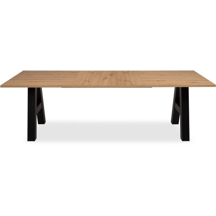 Table a manger GRANADA extensible - Style Industriel - 6/10 personnes - 2 rallonges 40 cm - L 157/237 x P 90 x H 75 cm - Chene/Noir