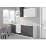 Cuisine complete PREGO - L 210 cm - Décor gris Graphit - Plan de travail 210 cm inclus