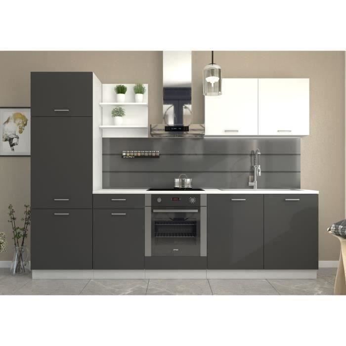 Cuisine complete PREGO- L 270 cm - Gris Graphit - Plan de travail 210 cm inclus