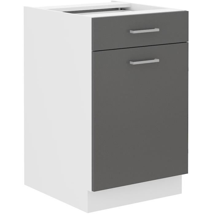 Meuble bas cuisine - 1 Porte 1 Tiroir - DÈcor Gris - L 50 x P 60 x H 86 cm - PREGO