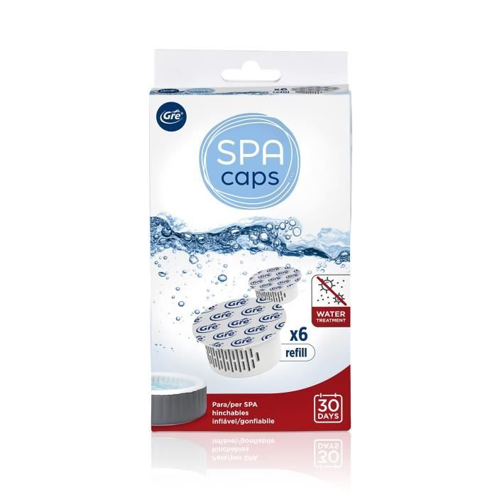 GRE - Recharges SPA CAPS pour désinfection de spa gonflable - Sans chlore - 6 capsules
