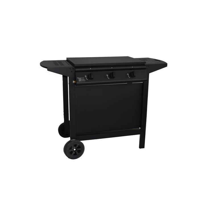 Barbecue a gaz + plancha - GRILL GARDEN - Noir - 3 brűleurs - Avec capot de protection - Allumage Piezo électrique