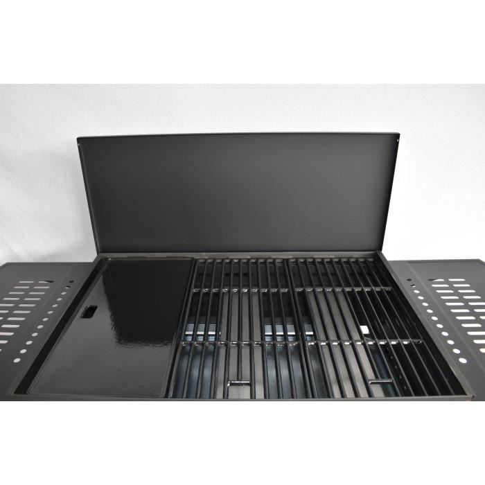 Barbecue a gaz + plancha - GRILL GARDEN - Noir - 3 brűleurs - Avec capot de protection - Allumage Piezo électrique
