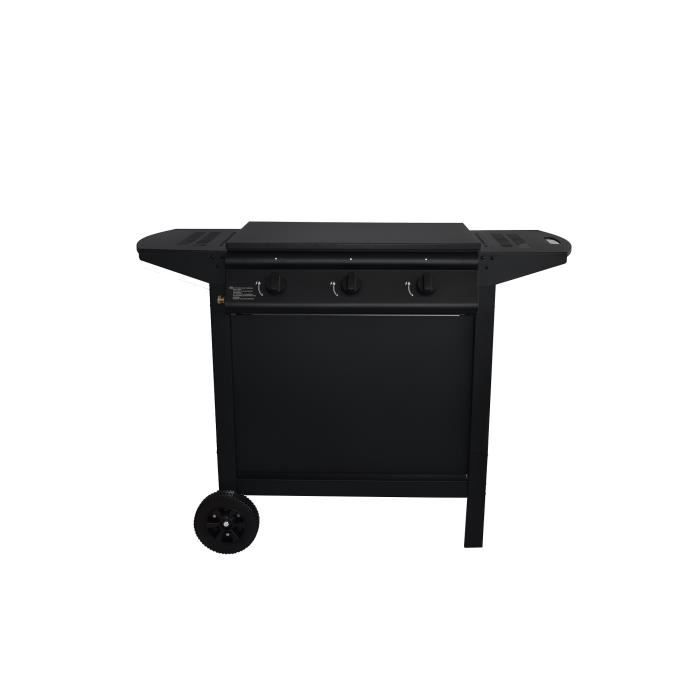 Barbecue a gaz + plancha - GRILL GARDEN - Noir - 3 brűleurs - Avec capot de protection - Allumage Piezo électrique