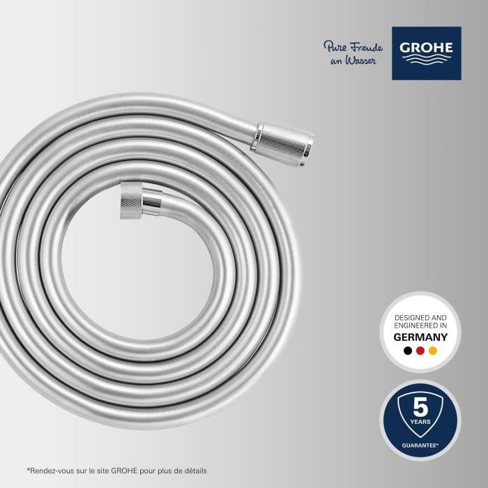 Flexible de douche - GROHE VitalioFlex 27507001 - 2m - Anti-pliures - Anti-torsion - Connexion universelle - Surface lisse - Chromé