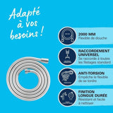 Flexible de douche - GROHE VitalioFlex 27507001 - 2m - Anti-pliures - Anti-torsion - Connexion universelle - Surface lisse - Chromé