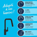 Robinet de cuisine avec douchette GROHE Start bec haut noir mat 2 jets