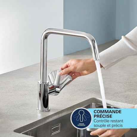 Robinet de cuisine avec douchette GROHE Start bec haut noir mat 2 jets