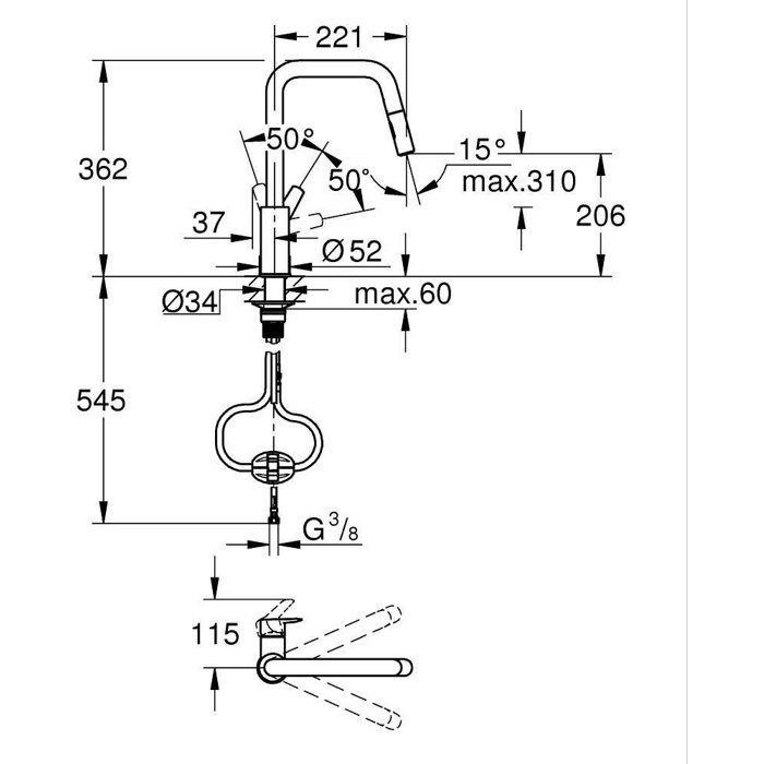 Robinet de cuisine avec douchette GROHE Start bec haut noir mat 2 jets