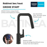 Robinet de cuisine avec douchette GROHE Start bec haut noir mat 2 jets