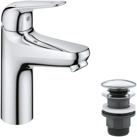 Mitigeur monocommande lavabo - GROHE Swift - 24326001 - Chromé - Taille M - Economie d'eau - Vidage clic clac