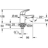 Robinet monofluide lave-mains - GROHE Swift - 20617001 - Chromé- Taille XS - Economie d'eau