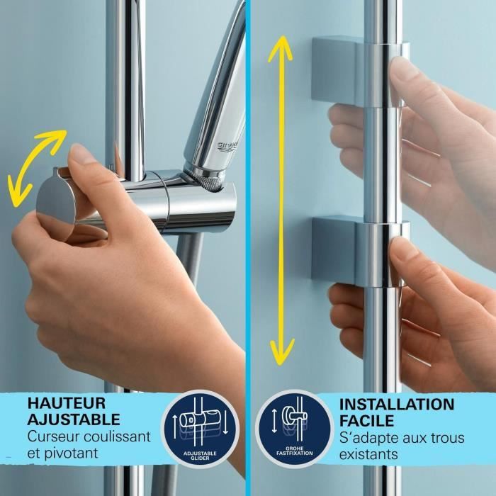 Ensemble de douche - 1 jet - Mitigeur thermostatique - GROHE - 34805001 - Gris