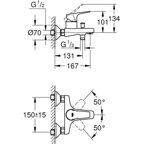 Mitigeur Bain/Douche GROHE Start Flow - Montage mural - Chromé 23772000
