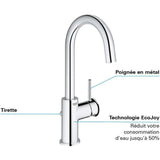 Mitigeur monocommande Lavabo - GROHE - Taille L - Chromé - Pivotant - Economie d'eau